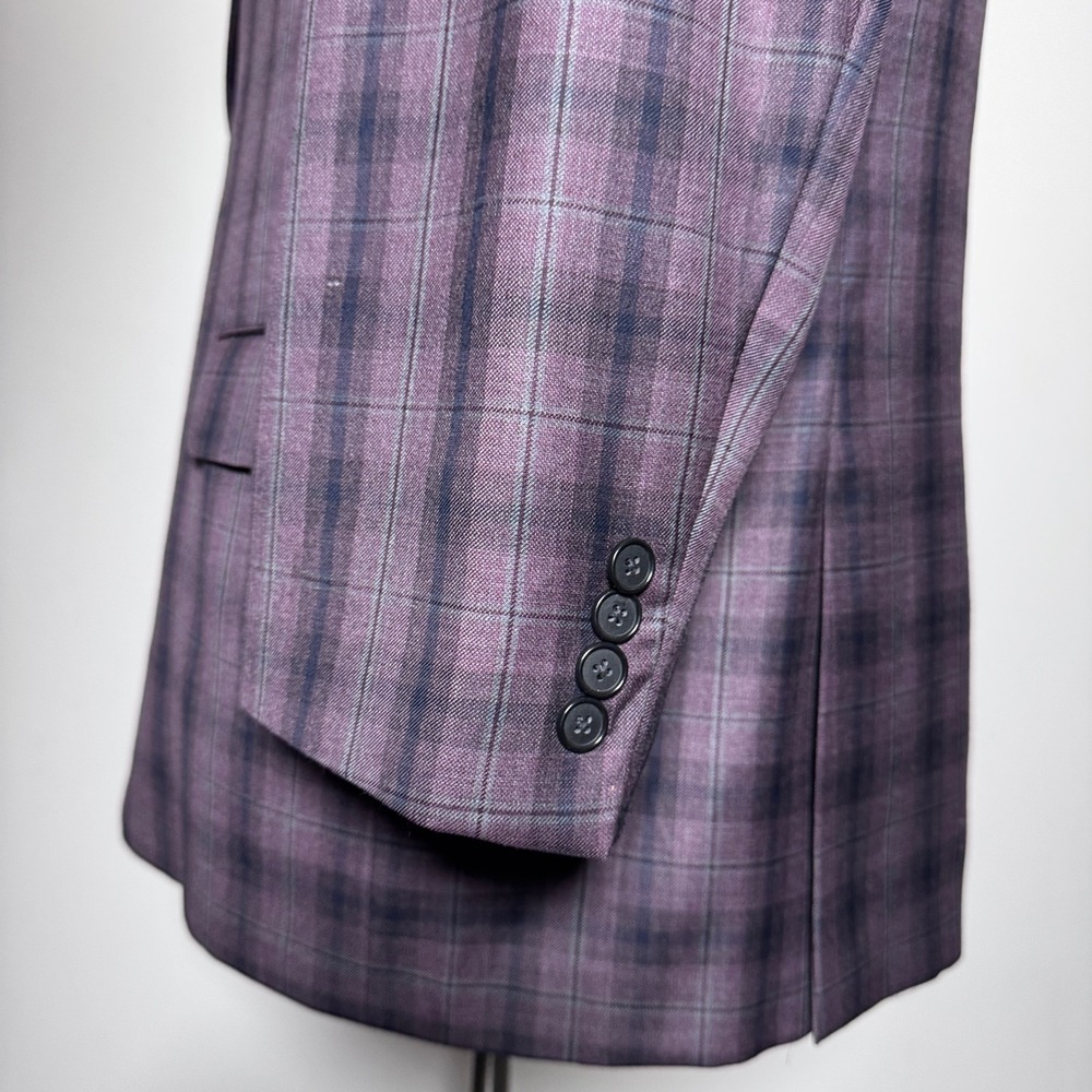 Hickey Freeman Blazer Mens 48R Purple Plaid Wool Two Button Milburn II Jacket - Picture 2 of 6